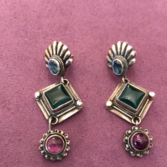 Pretty Sterling Silver Earrings w/Stones - Picture 3 of 4